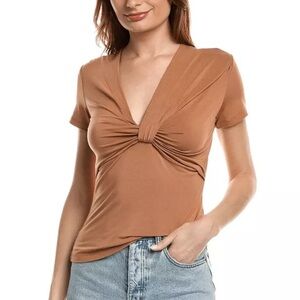 A.L.C Helen T-Shirt Bronze Tone Twisted V-Neck Modal Blend Short Sleeve Sz XL